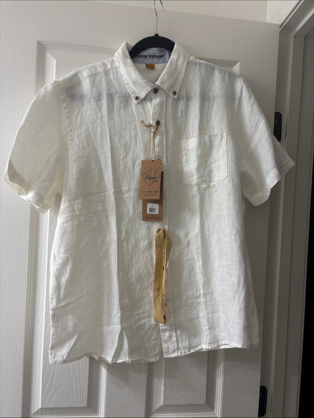 Tailor Vintage White Short-Sleeve Button-Down Linen Shirt